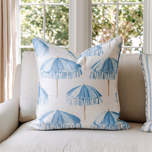 Umbrella at the Beach Throw Pillow throw pillow - Hillcroft Home
