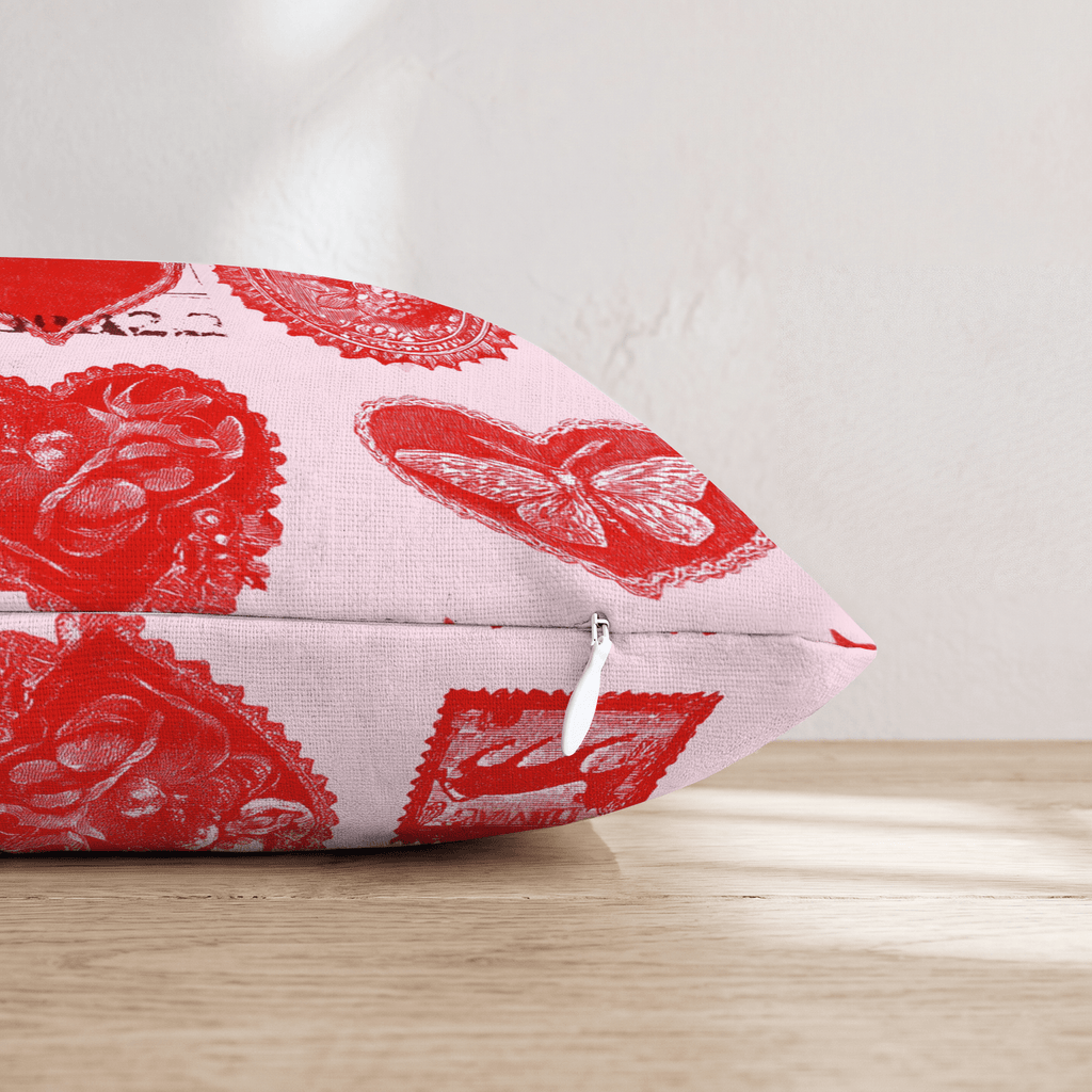 Valentines Stamps Throw Pillow - Hillcroft Home