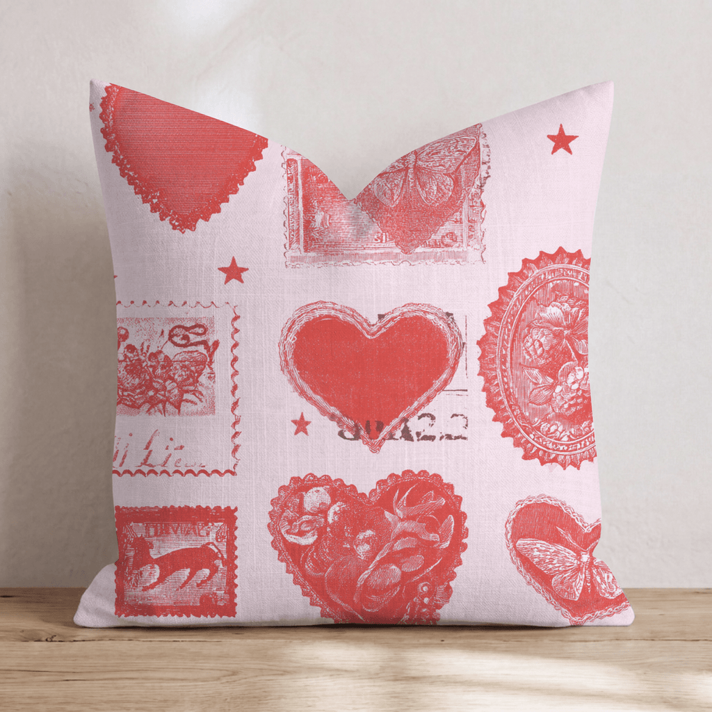 Valentines Stamps Throw Pillow - Hillcroft Home