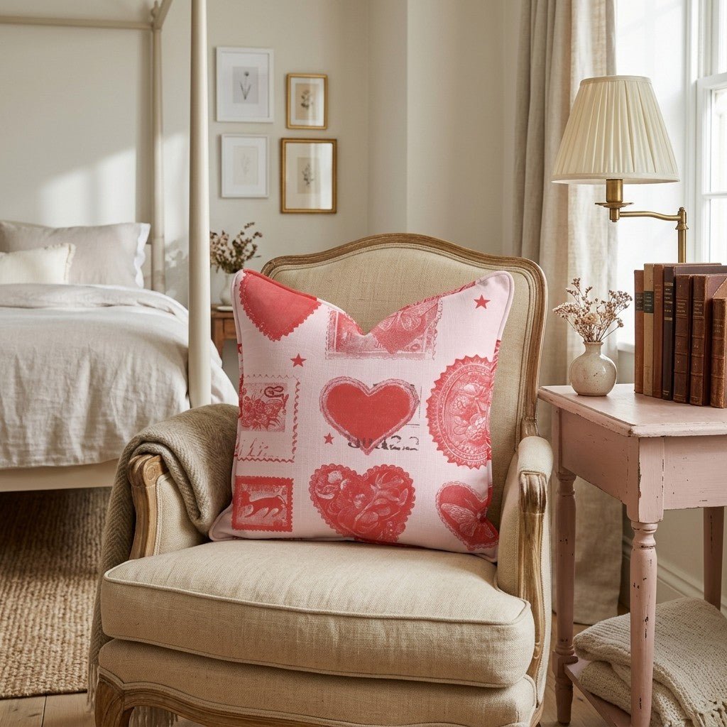 Valentines Stamps Throw Pillow - Hillcroft Home