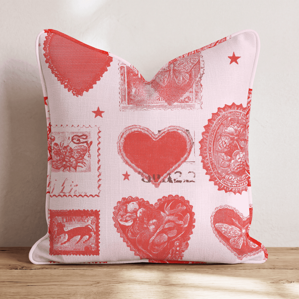 Valentines Stamps Throw Pillow - Hillcroft Home