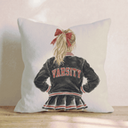 Varsity Cheerleader in Red and Black Throw Pillow - Hillcroft Home