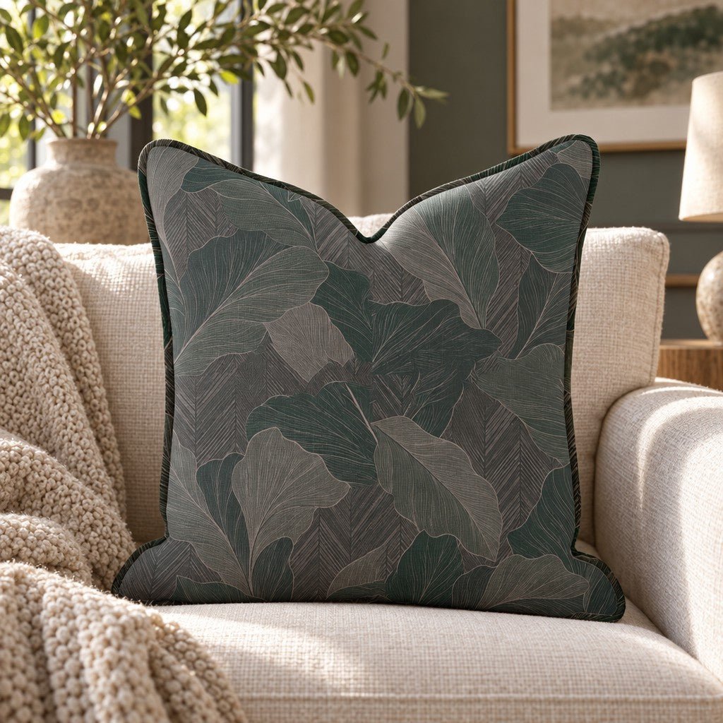 Verdant Ginkgo Dark Throw Pillow throw pillow - Hillcroft Home