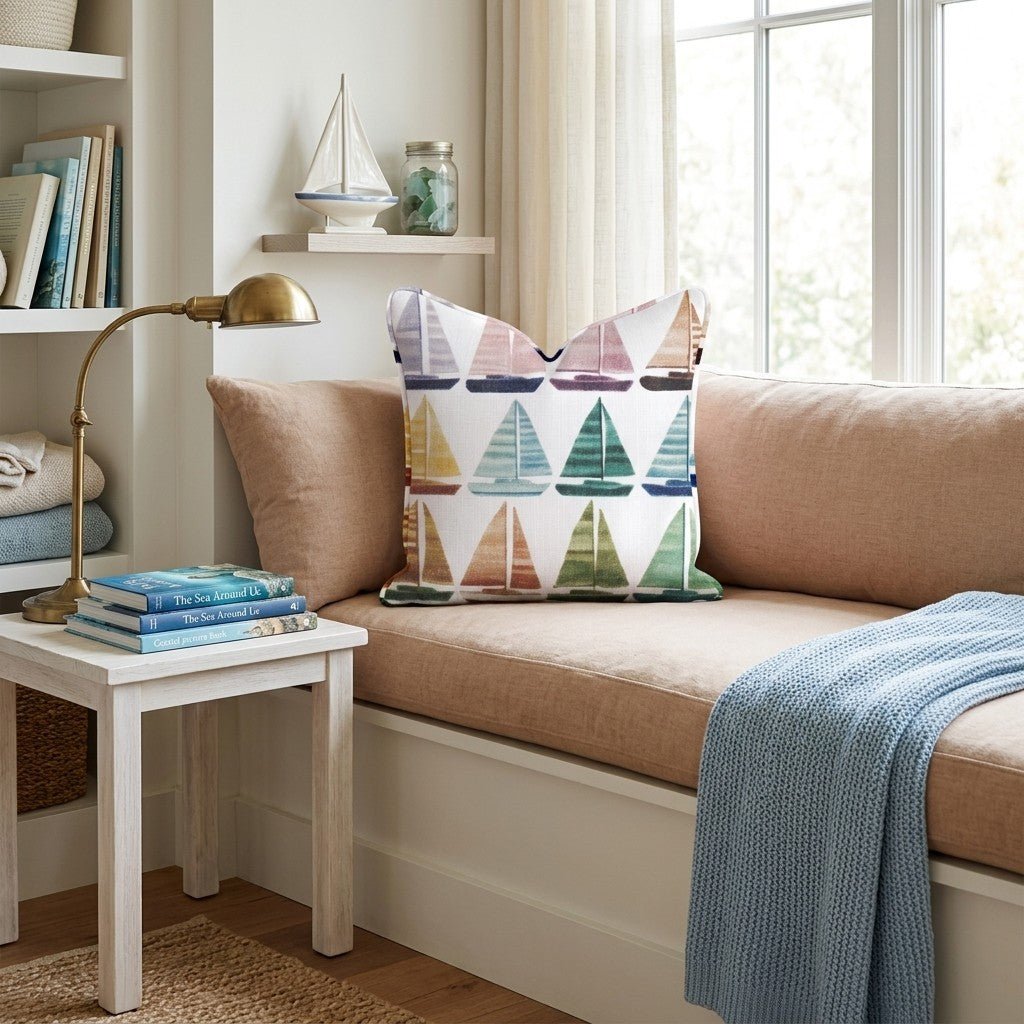 Vinatge Sailboat Print Throw Pillow - Hillcroft Home