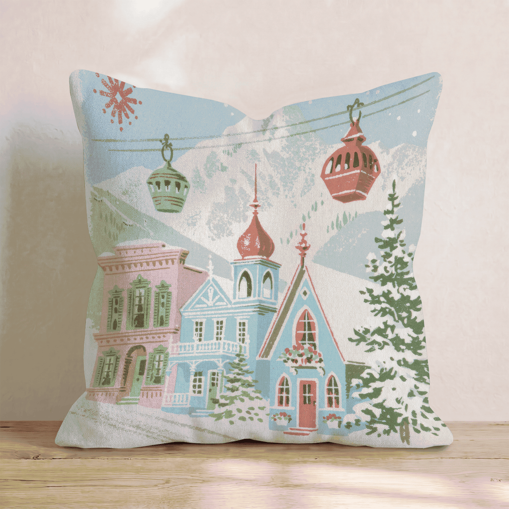 Vintage Alpine Tramway Throw Pillow - Hillcroft Home