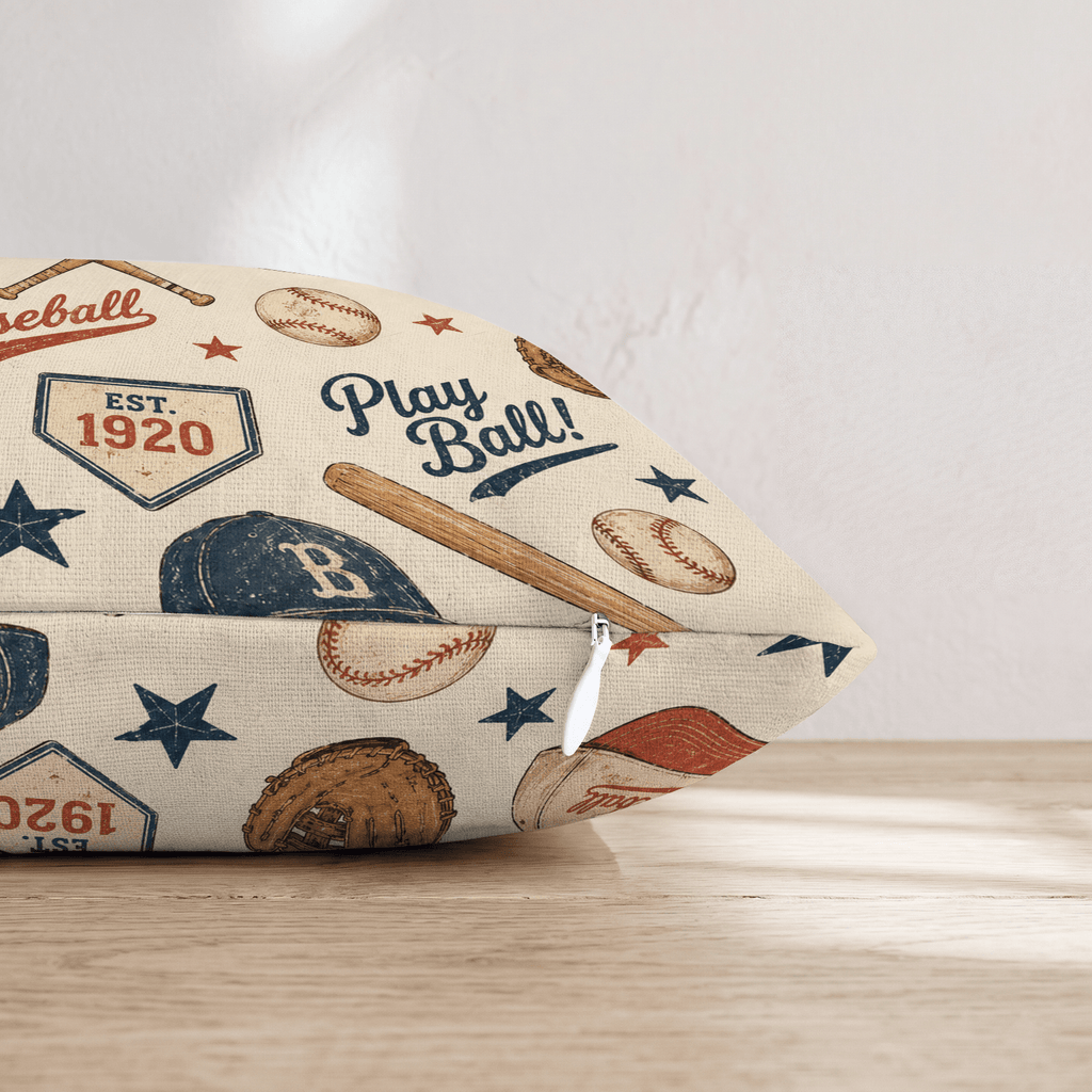 Vintage Baseball Pattern Throw Pillow - Hillcroft Home
