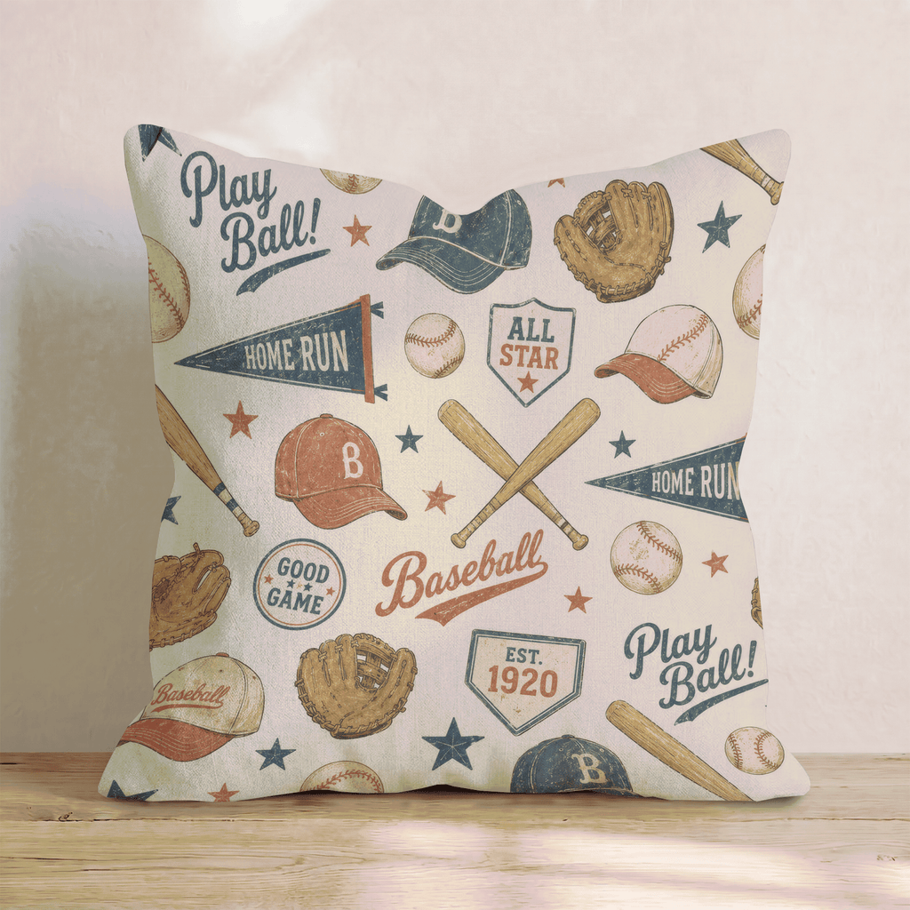 Vintage Baseball Pattern Throw Pillow - Hillcroft Home