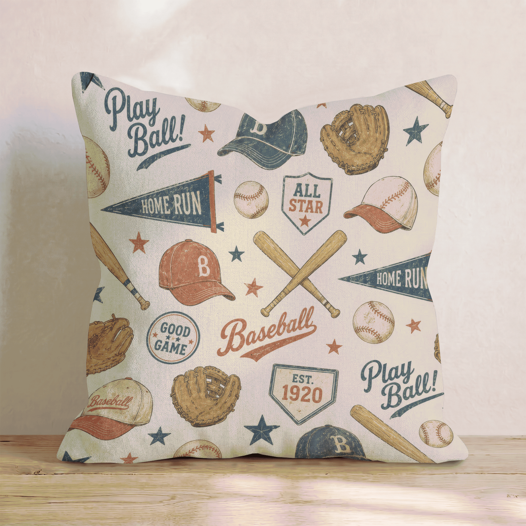 Vintage Baseball Pattern Throw Pillow - Hillcroft Home