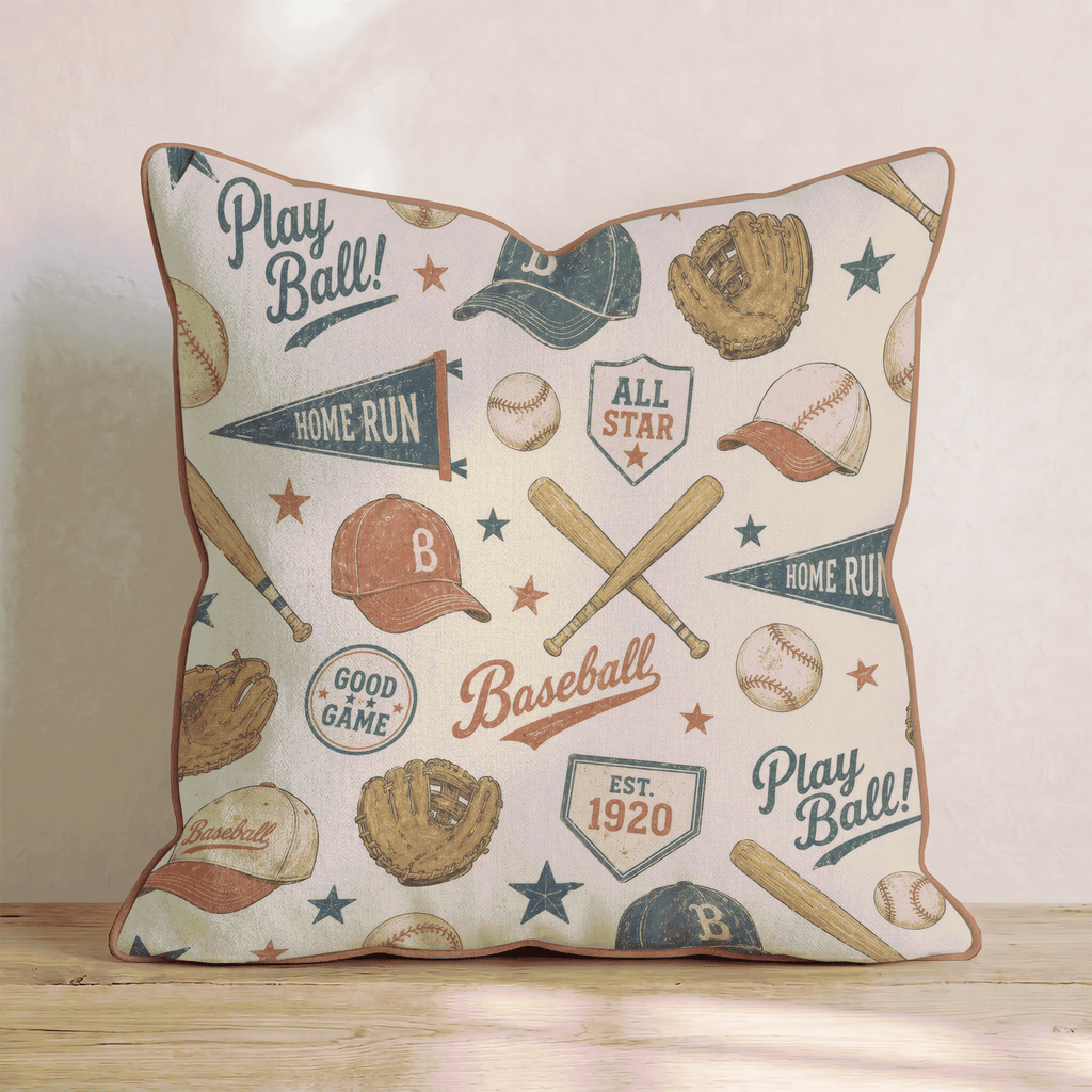 Vintage Baseball Pattern Throw Pillow - Hillcroft Home