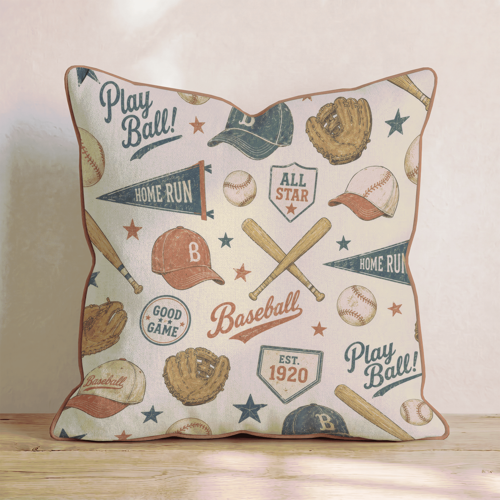 Vintage Baseball Pattern Throw Pillow - Hillcroft Home