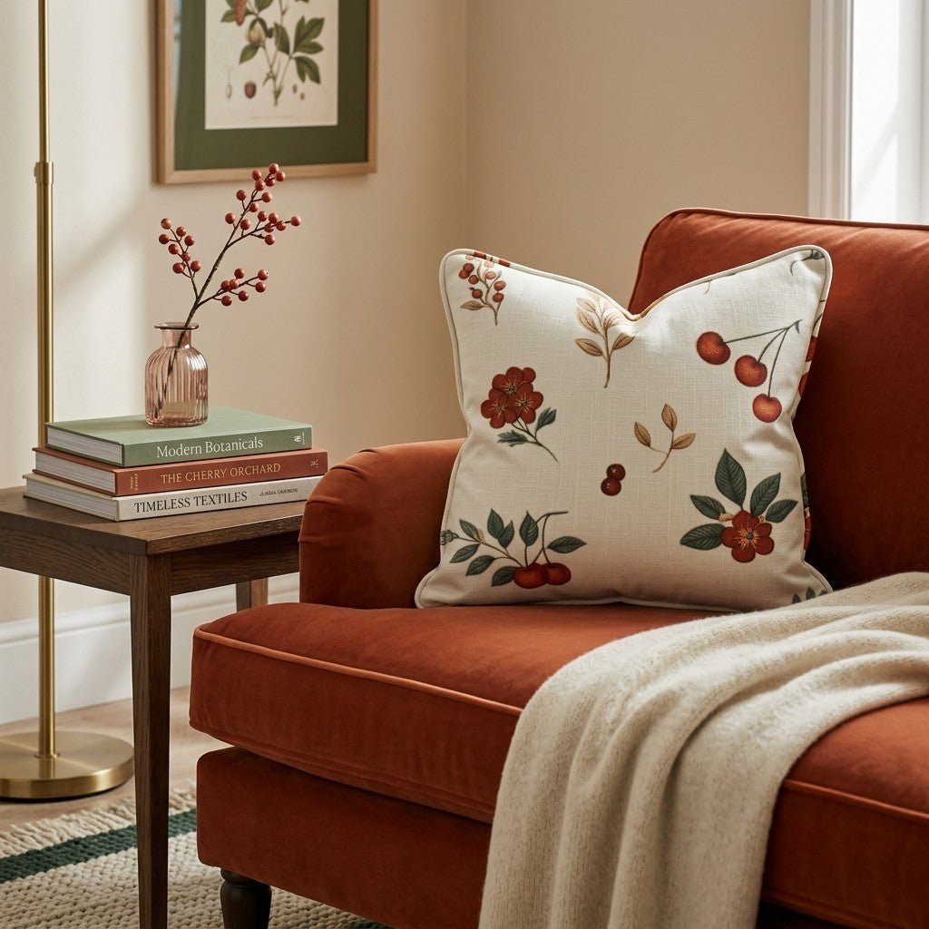 Vintage Cherry & Berry Sprig Throw Pillow - Hillcroft Home