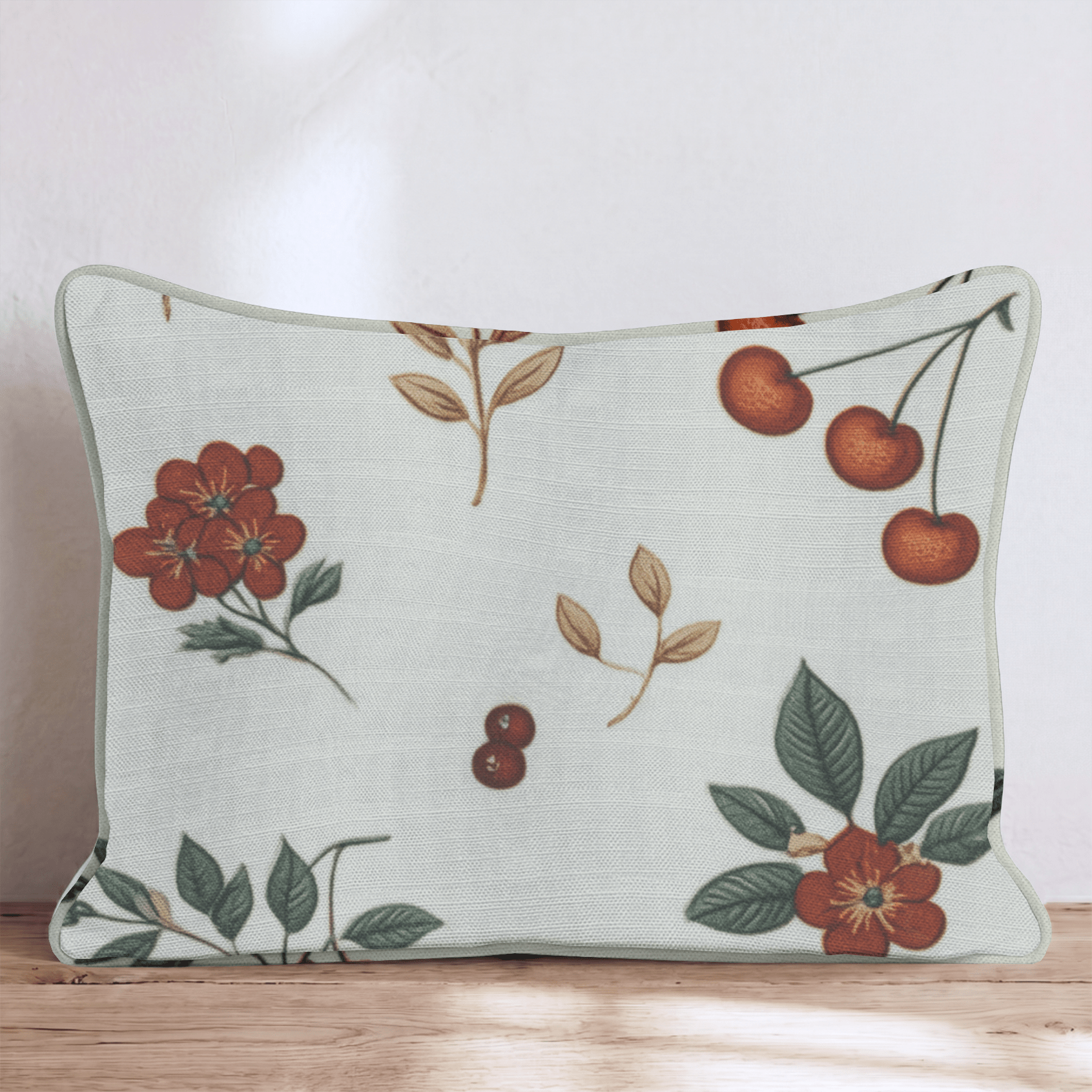Vintage Cherry & Berry Sprig Throw Pillow - Hillcroft Home