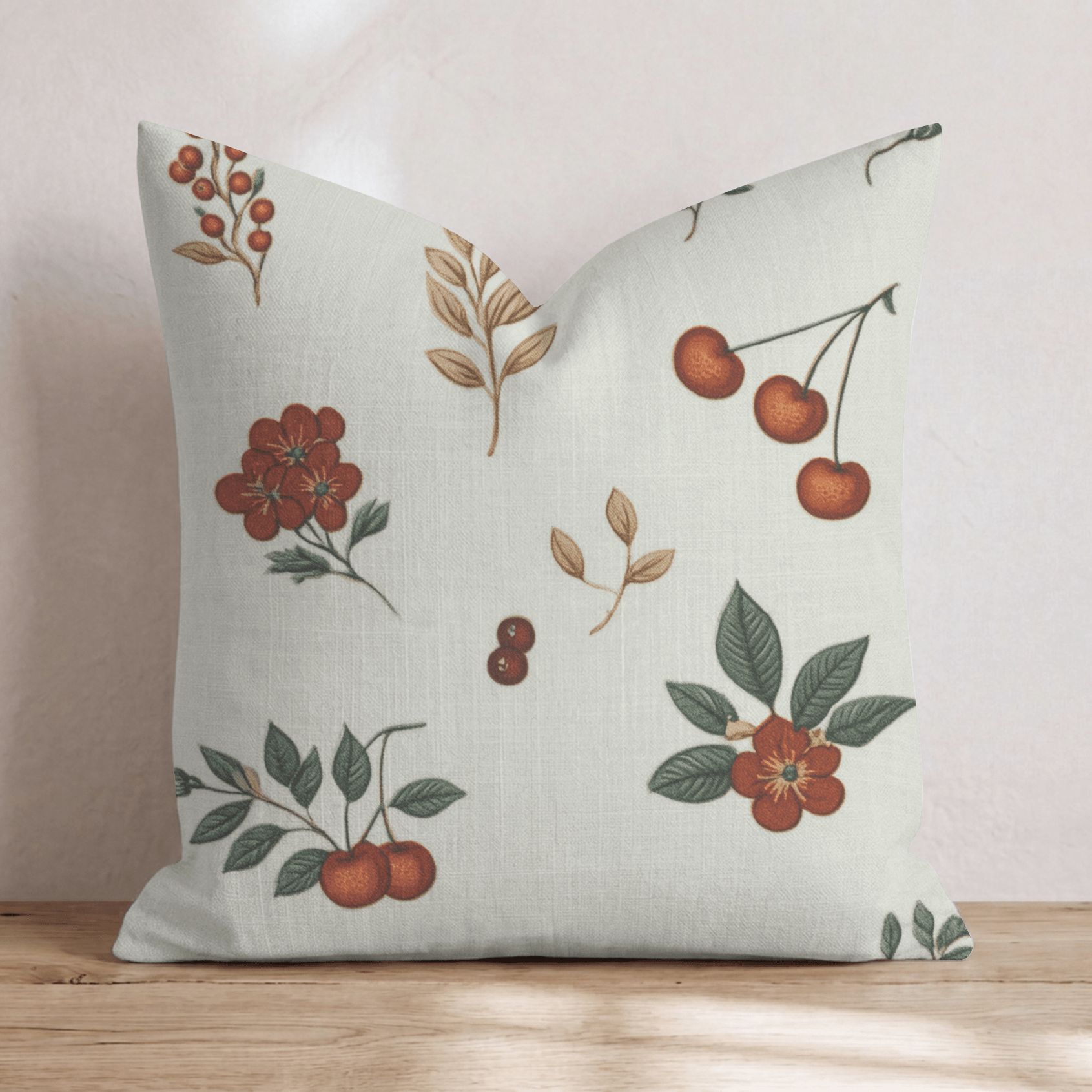 Vintage Cherry & Berry Sprig Throw Pillow - Hillcroft Home