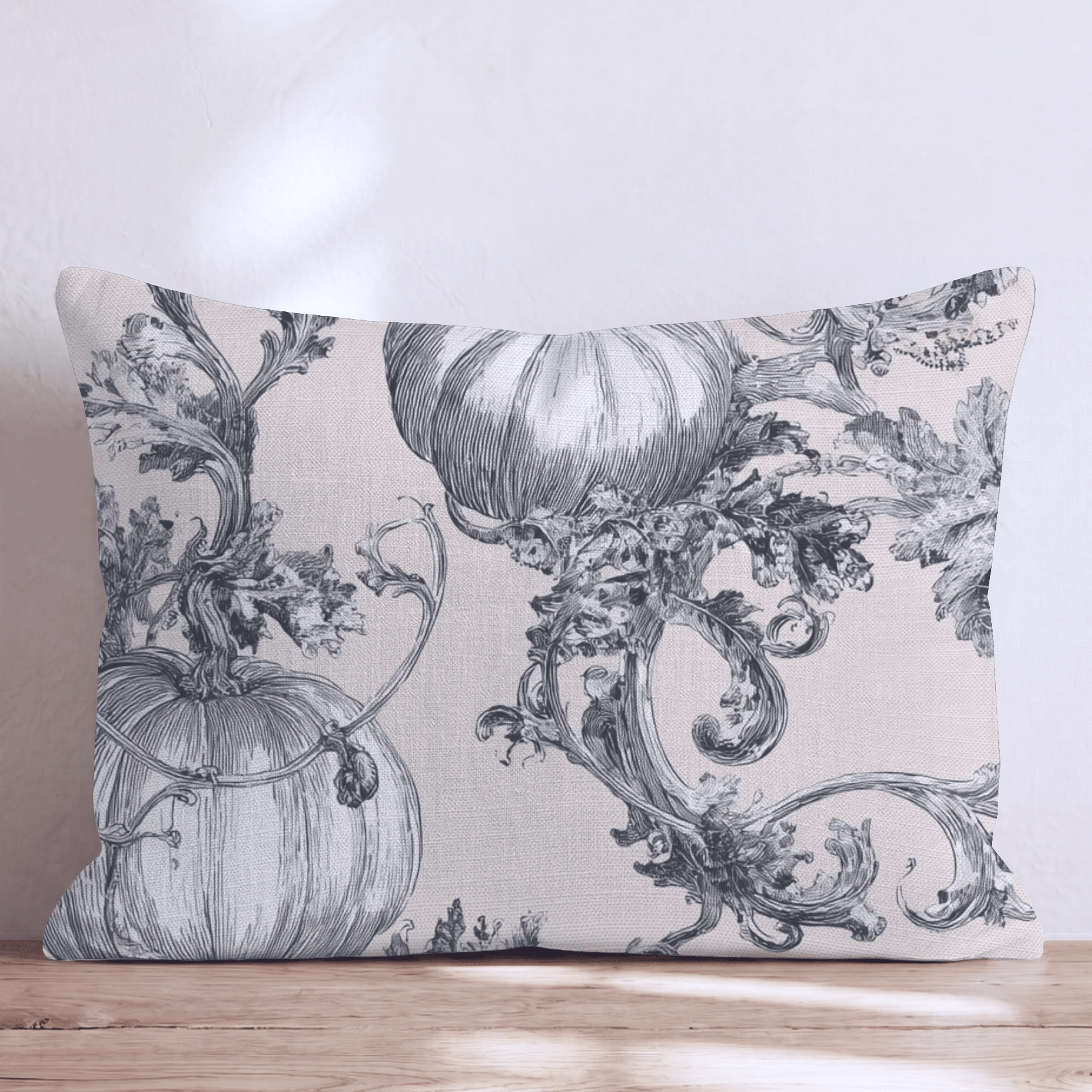 Vintage Etched Toile Pumpkins Throw Pillow - Hillcroft Home