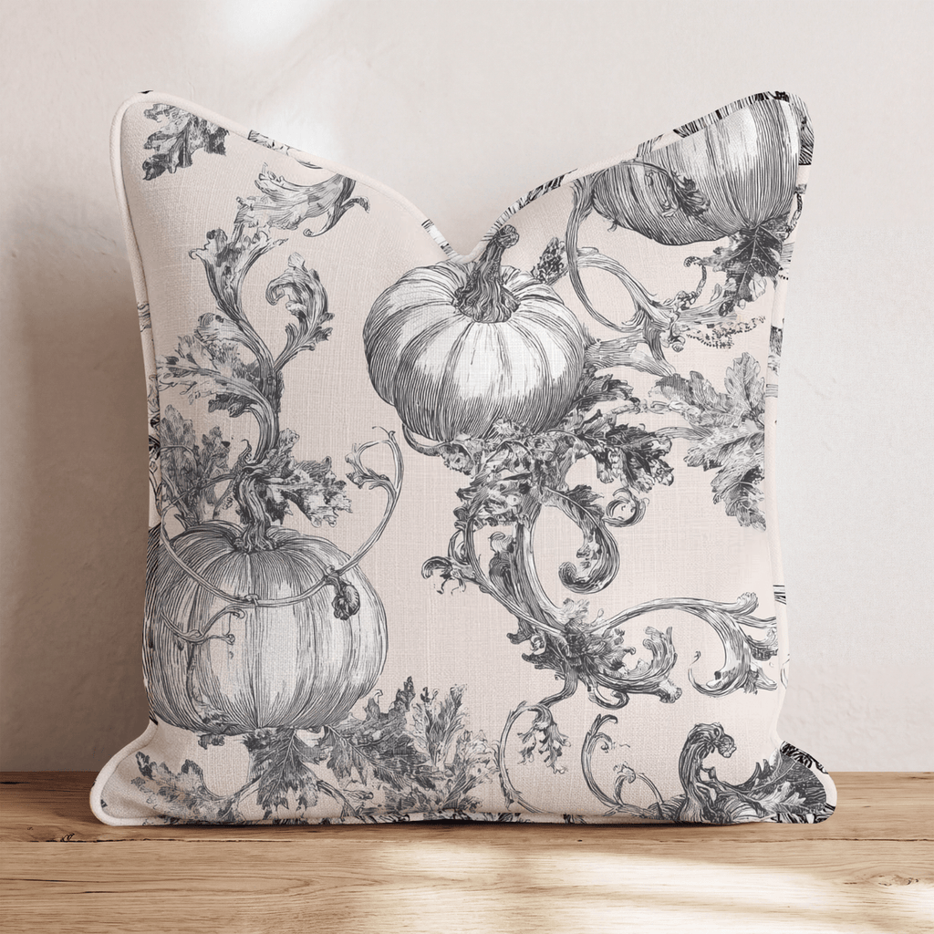 Vintage Etched Toile Pumpkins Throw Pillow - Hillcroft Home