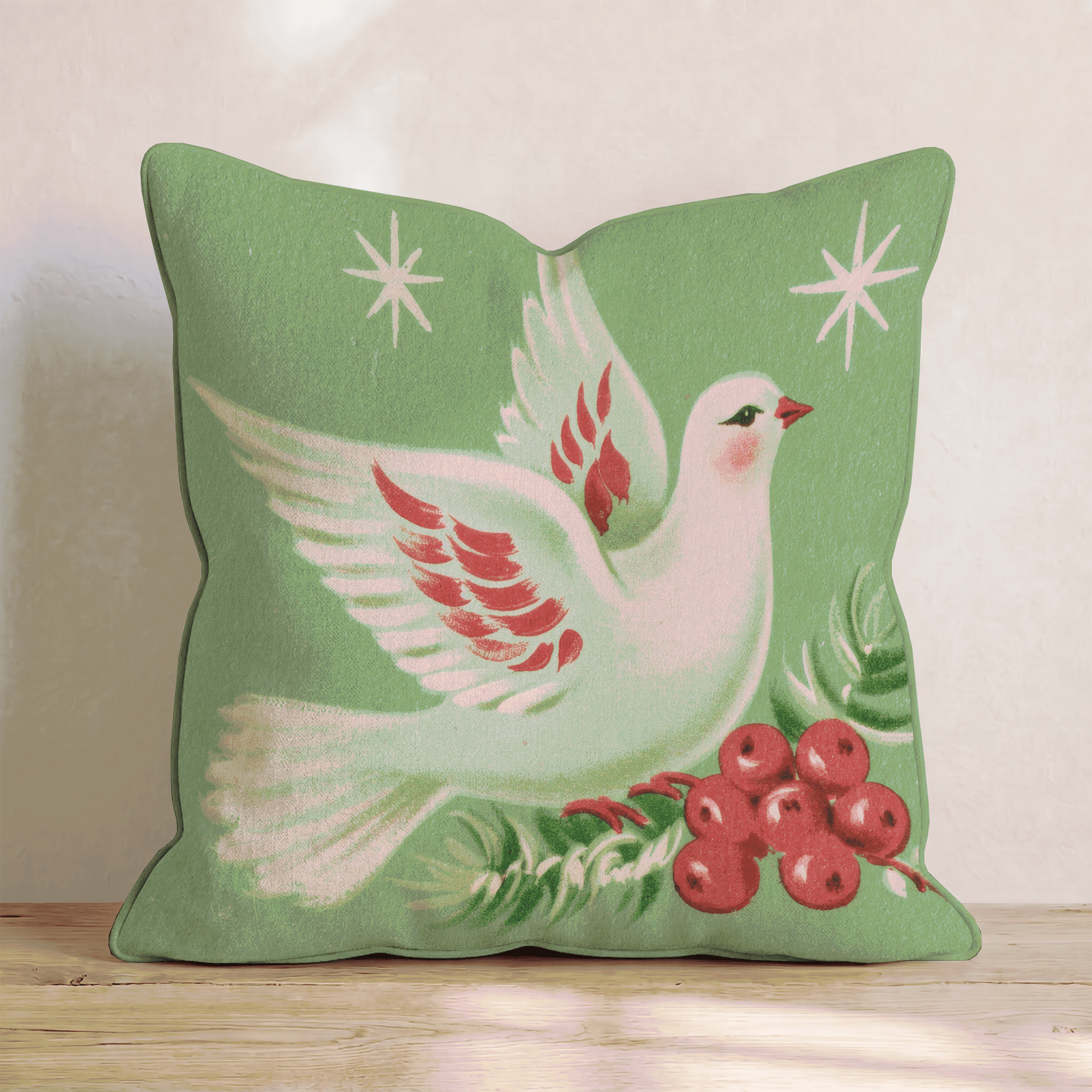 Vintage Holiday Dove Throw Pillow - Hillcroft Home