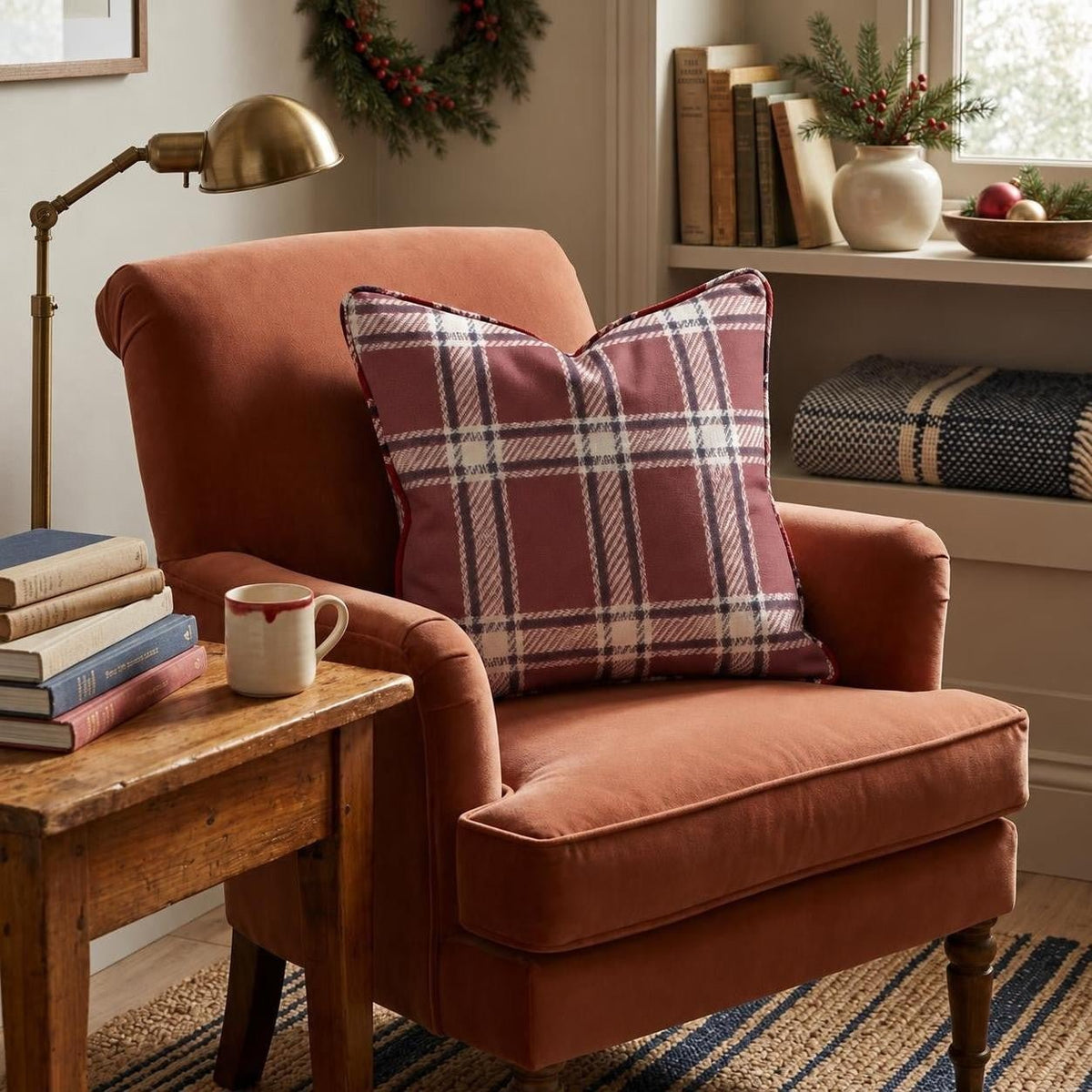 Vintage Holiday Plaid Throw Pillow throw pillow - Hillcroft Home