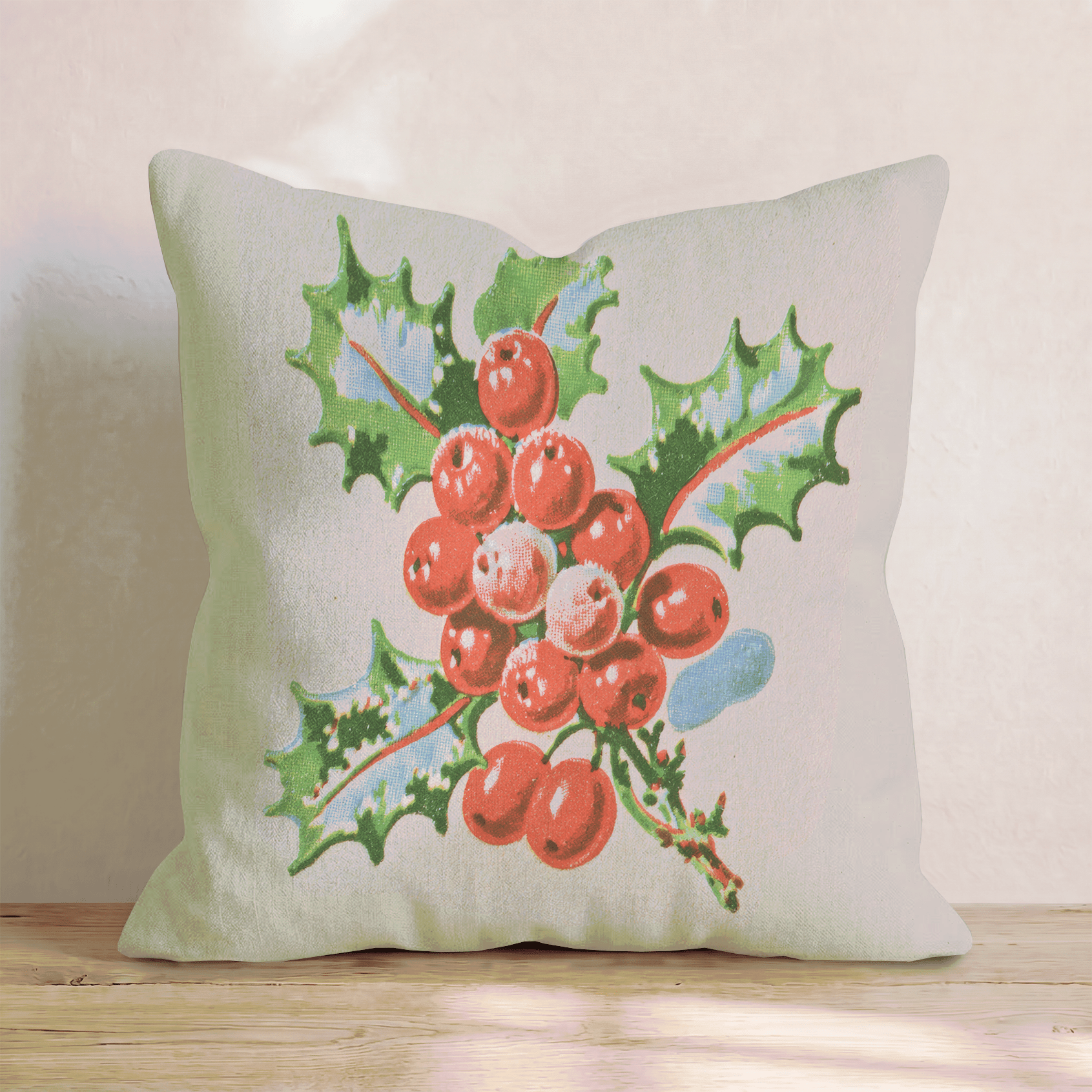 Vintage Holly Cluster Throw Pillow - Hillcroft Home