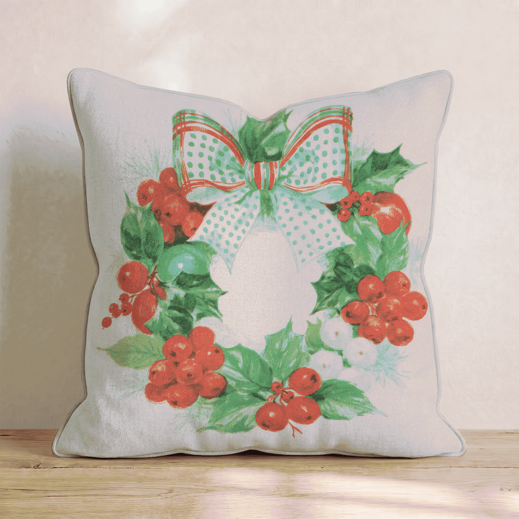 Vintage Mistletoe Berry Wreath Throw Pillow - Hillcroft Home