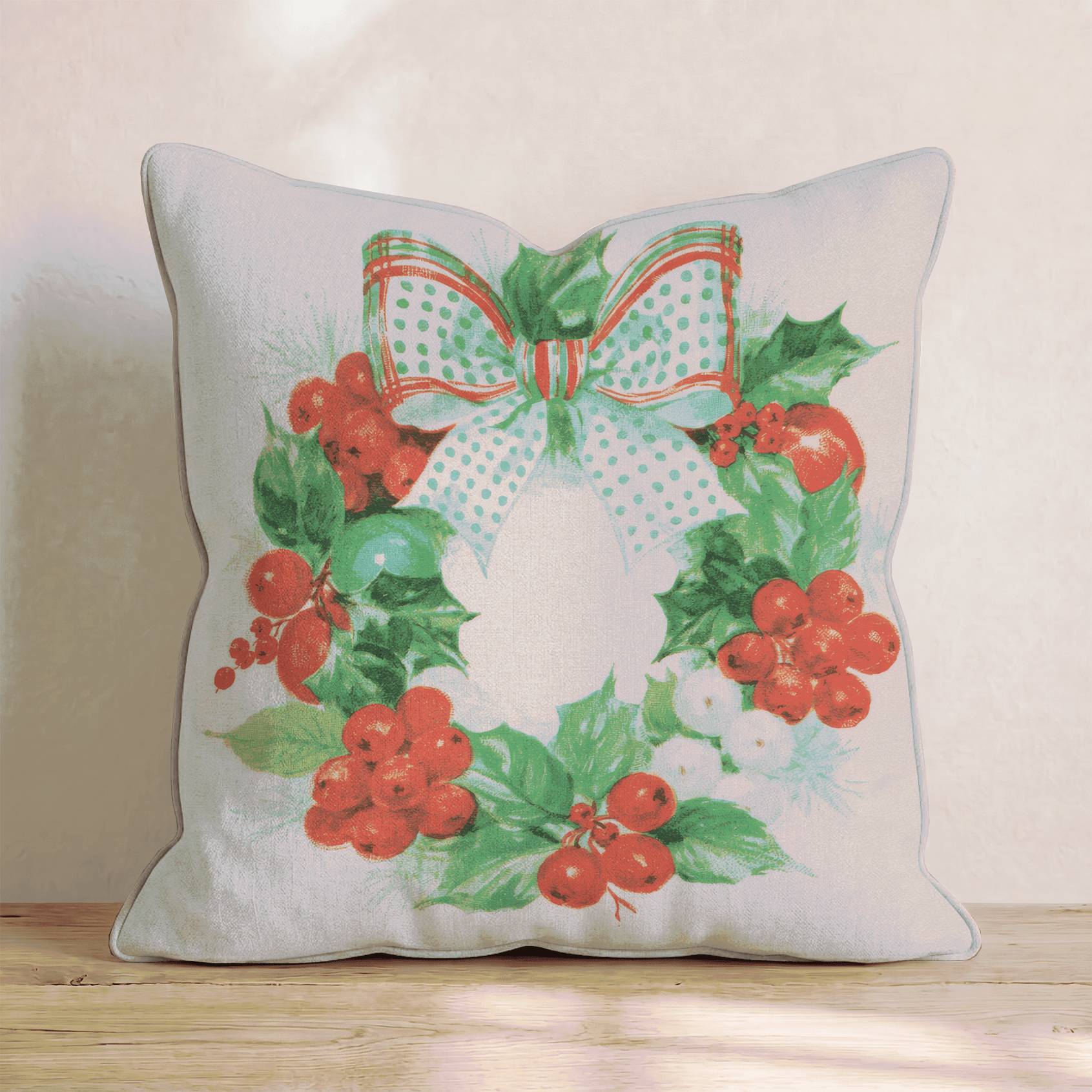 Vintage Mistletoe Berry Wreath Throw Pillow - Hillcroft Home