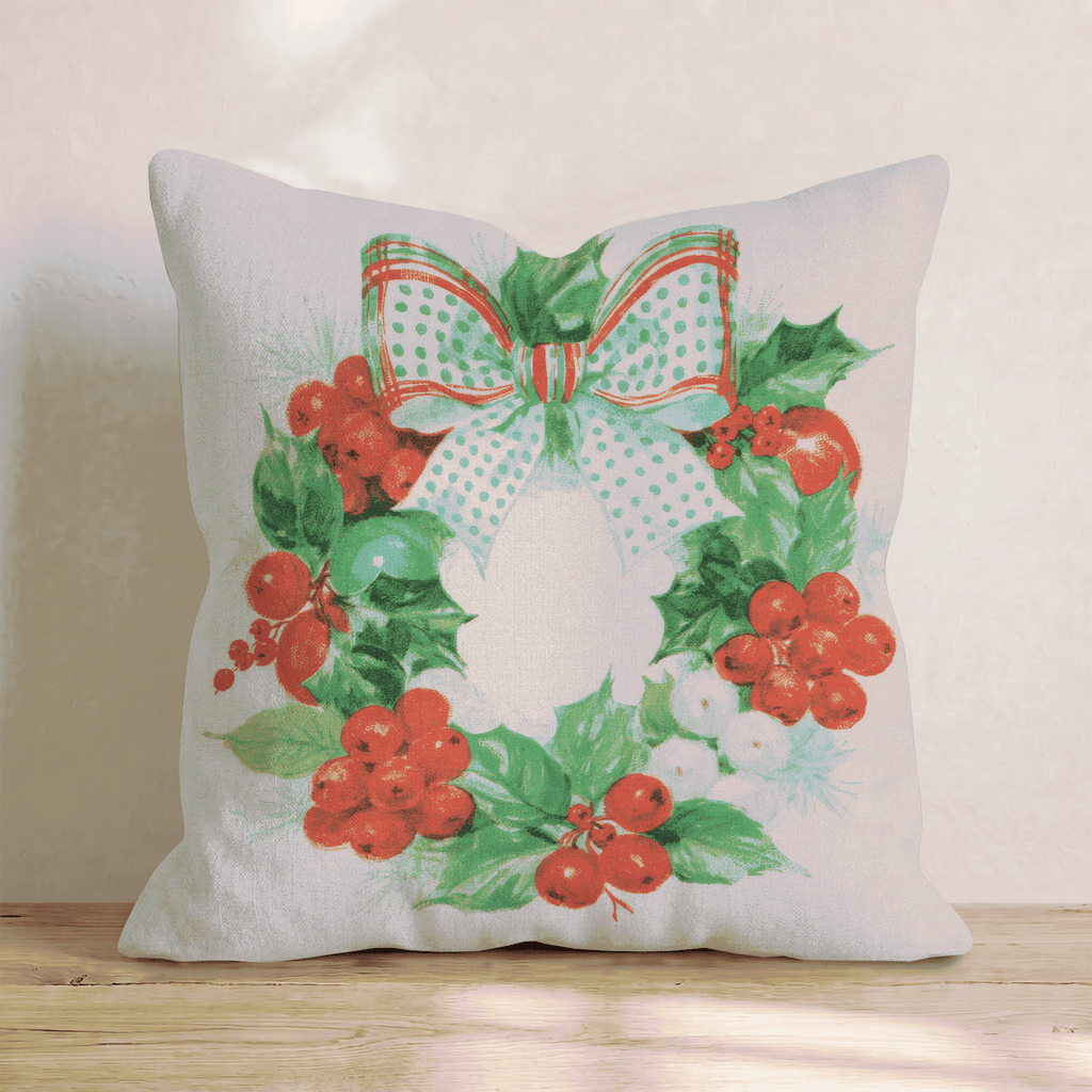Vintage Mistletoe Berry Wreath Throw Pillow - Hillcroft Home