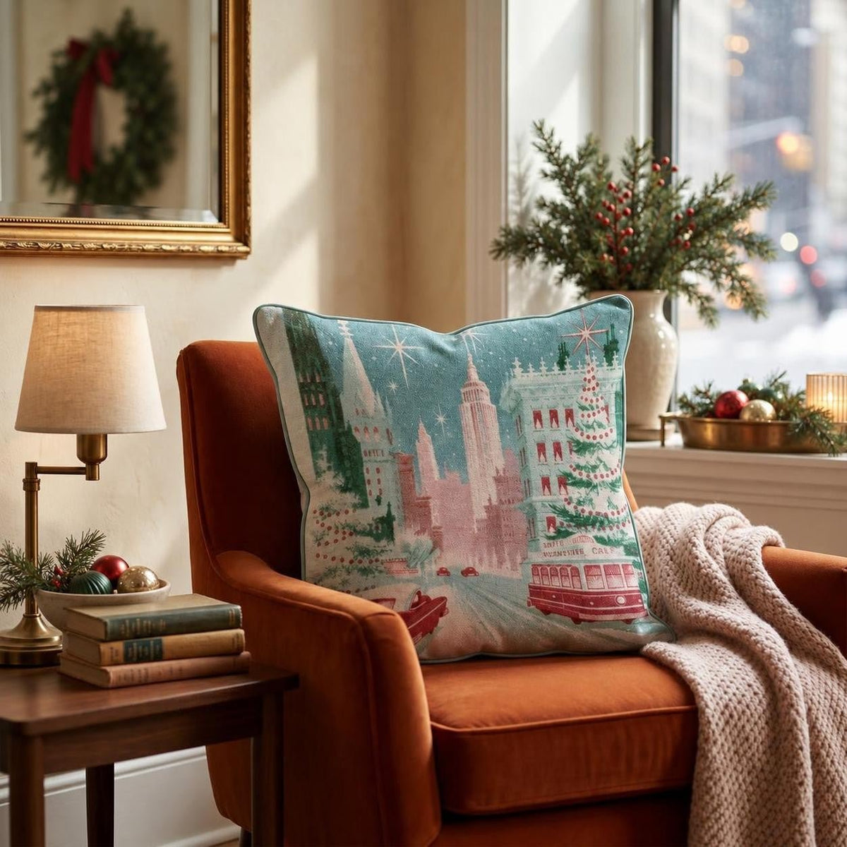 Vintage NYC Trolley Throw Pillow throw pillow - Hillcroft Home