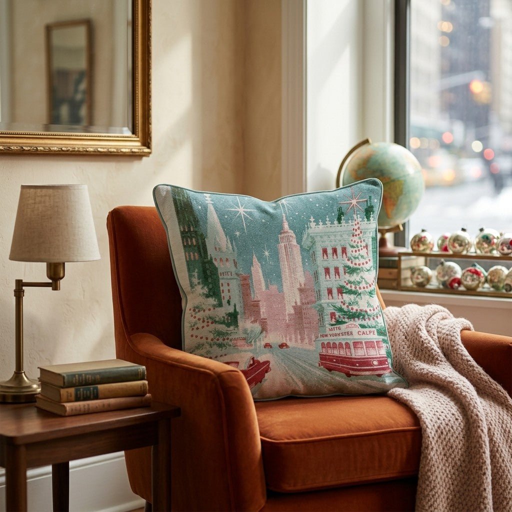 Vintage NYC Trolley Throw Pillow - Hillcroft Home