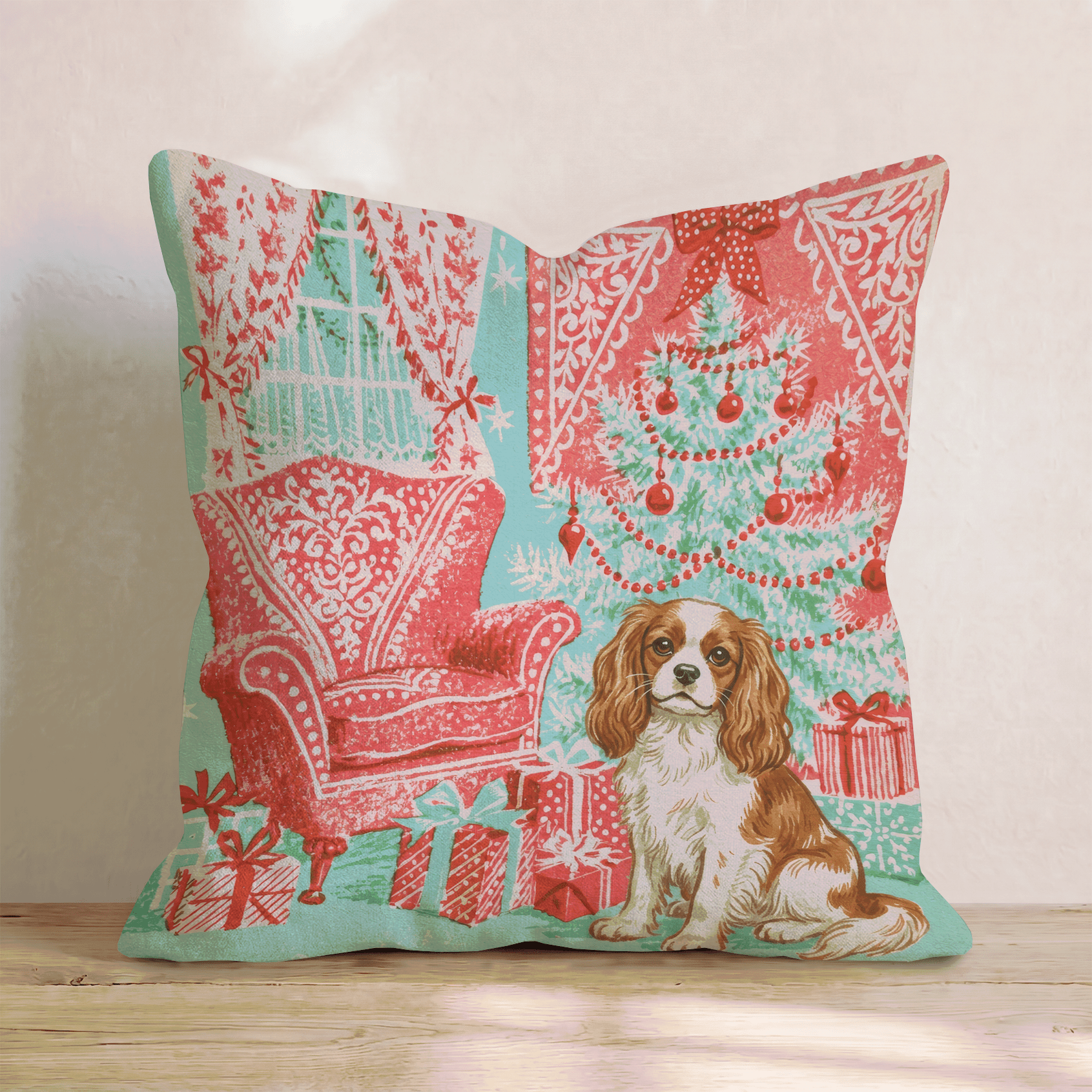 Vintage Parlor Cavalier King Charles Spaniel Throw Pillow - Hillcroft Home