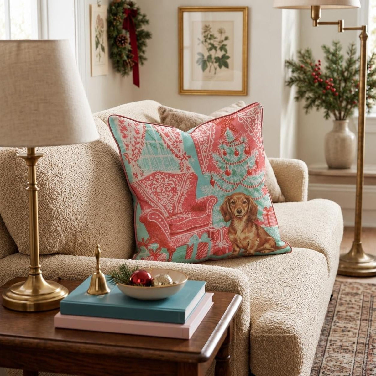 Vintage Parlor Dachshund Throw Pillow throw pillow - Hillcroft Home