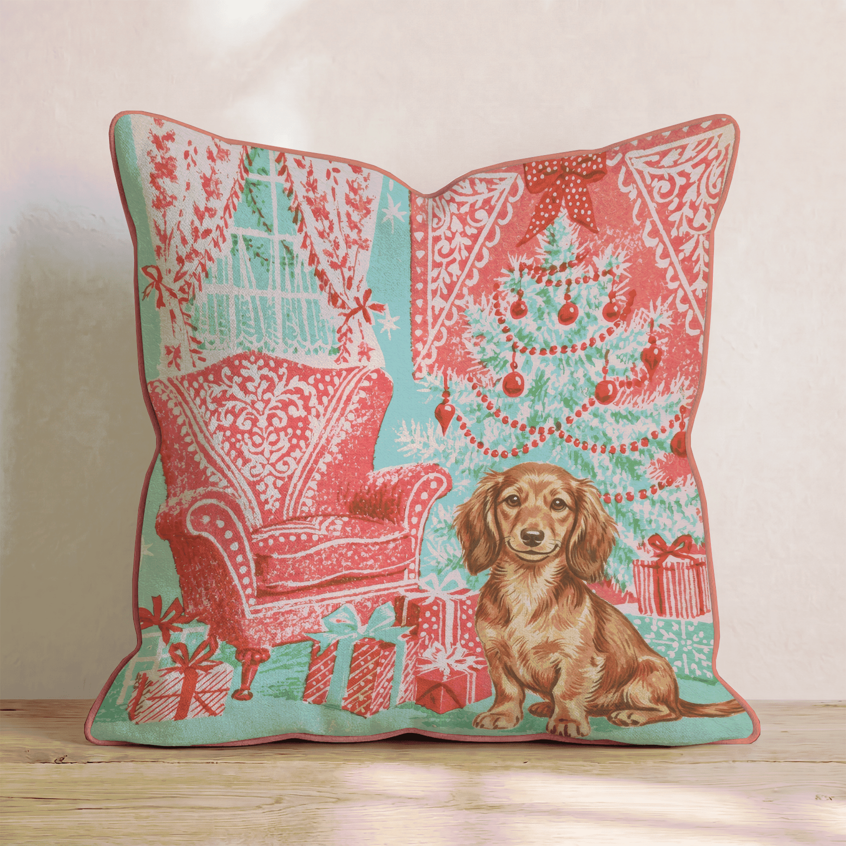 Vintage Parlor Dachshund Throw Pillow - Hillcroft Home