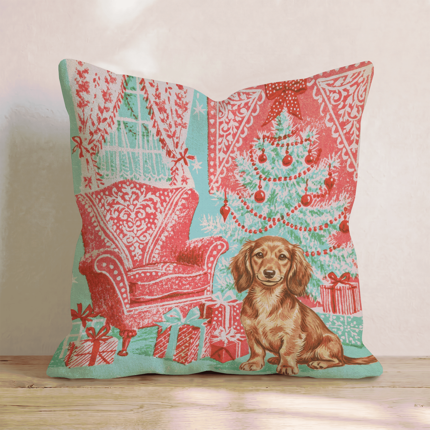 Vintage Parlor Dachshund Throw Pillow - Hillcroft Home