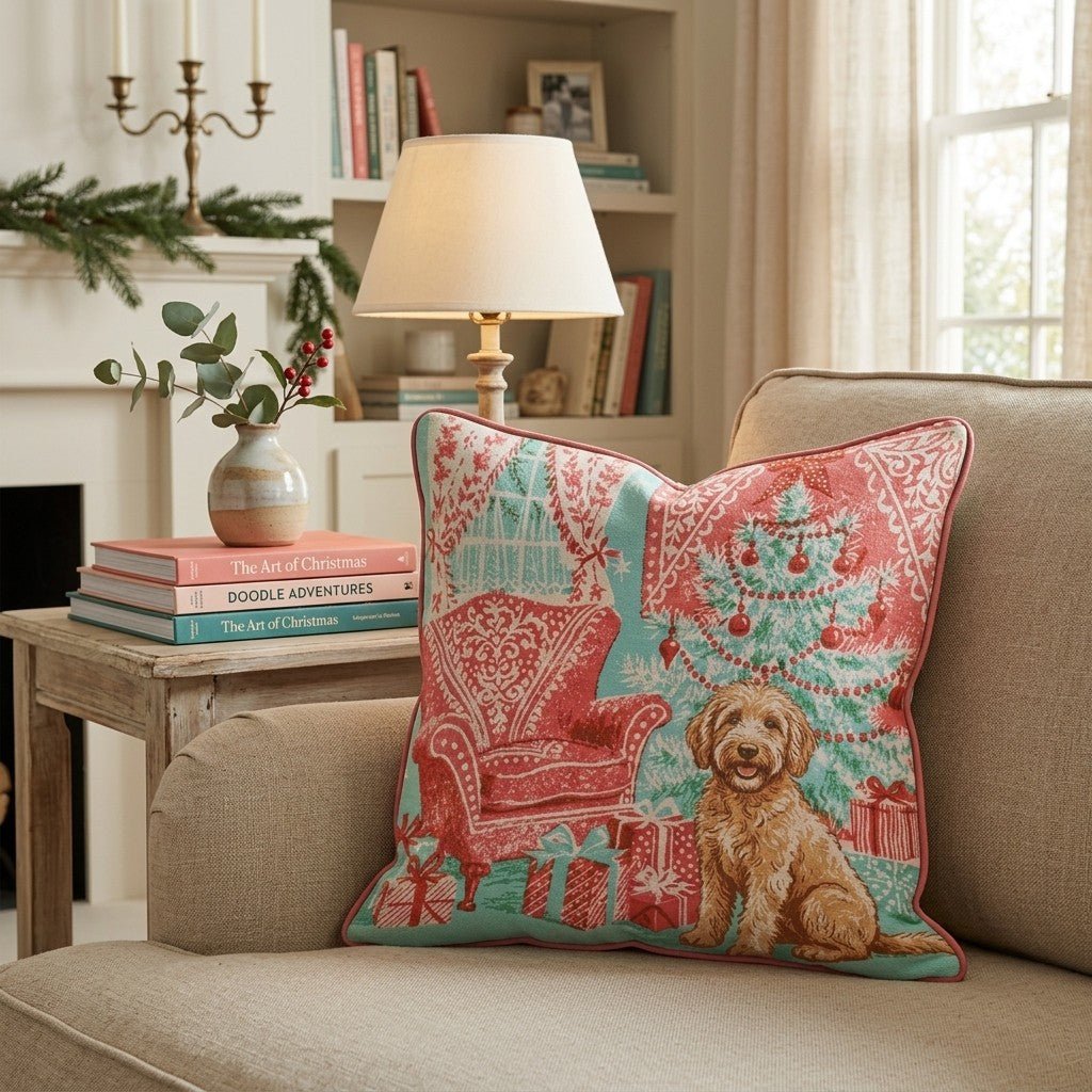 Vintage Parlor Labradoodle Throw Pillow - Hillcroft Home