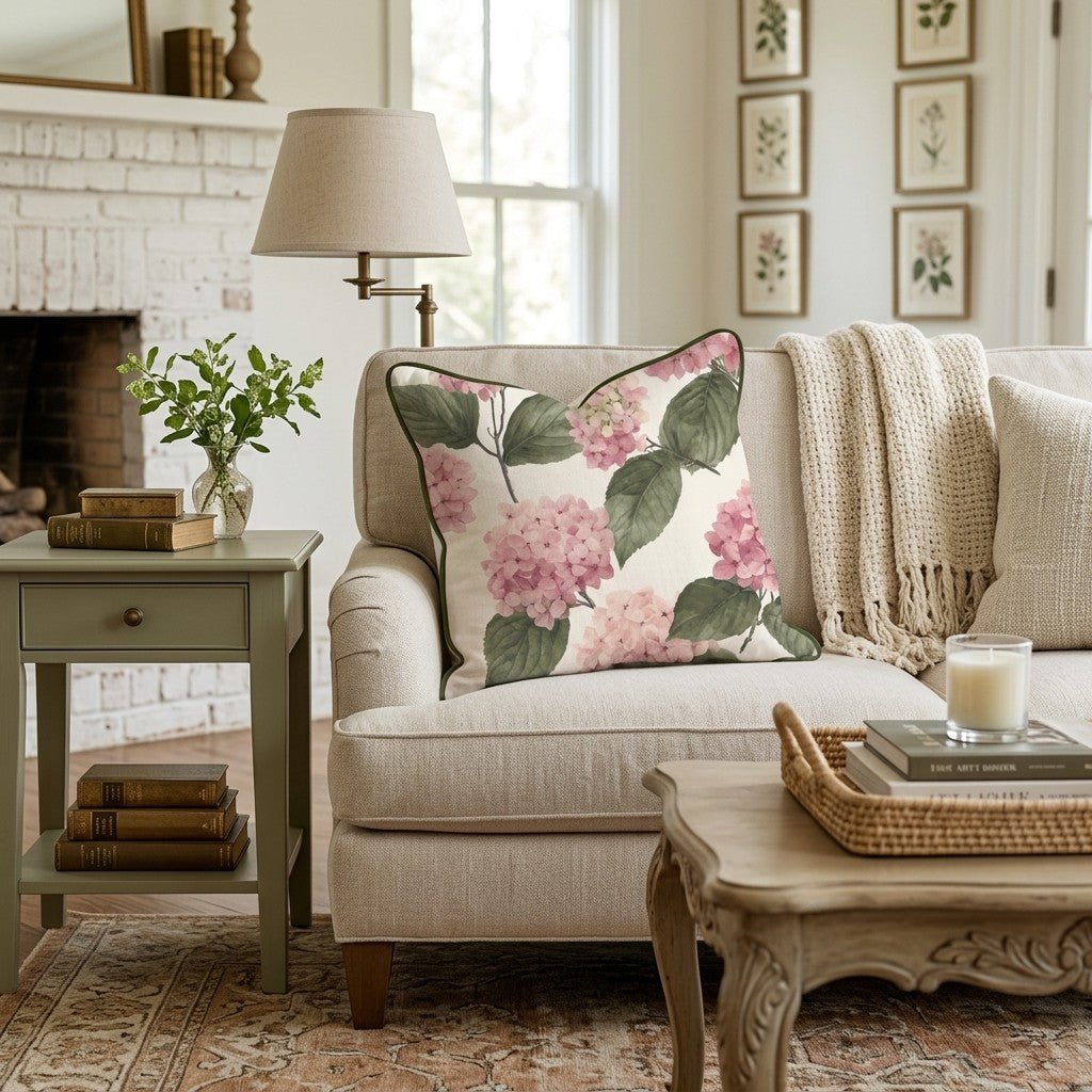 Vintage Pink Hydrangea Throw Pillow - Hillcroft Home