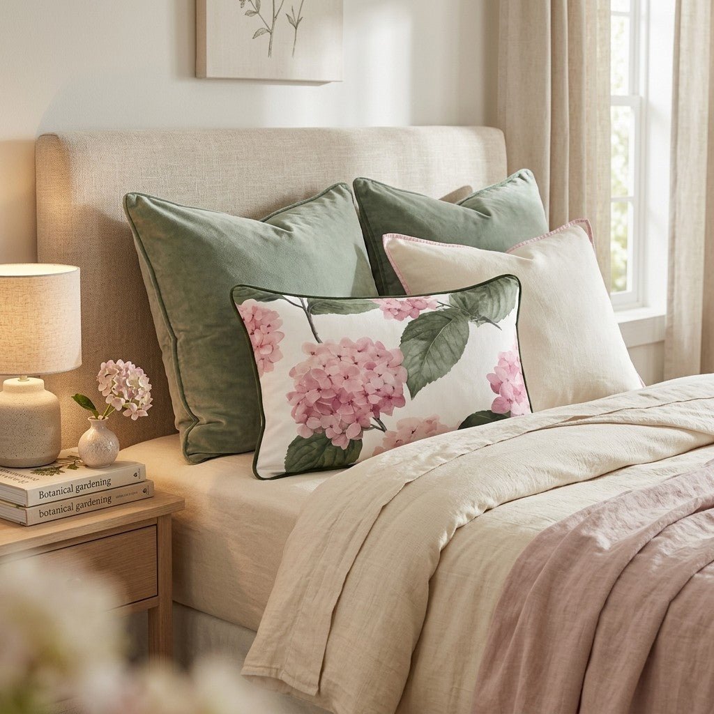 Vintage Pink Hydrangea Throw Pillow - Hillcroft Home