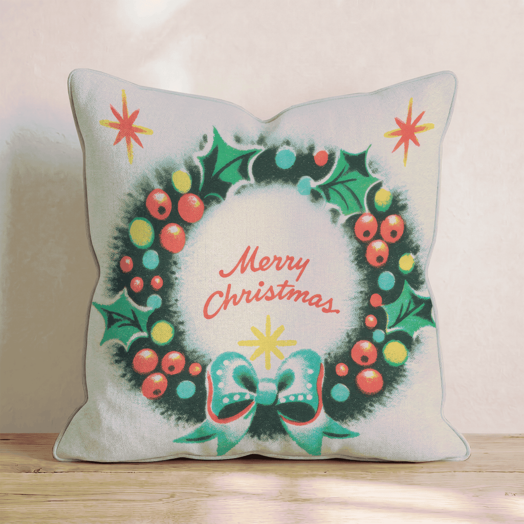 Vintage Plaid Berry Wreath Throw Pillow - Hillcroft Home