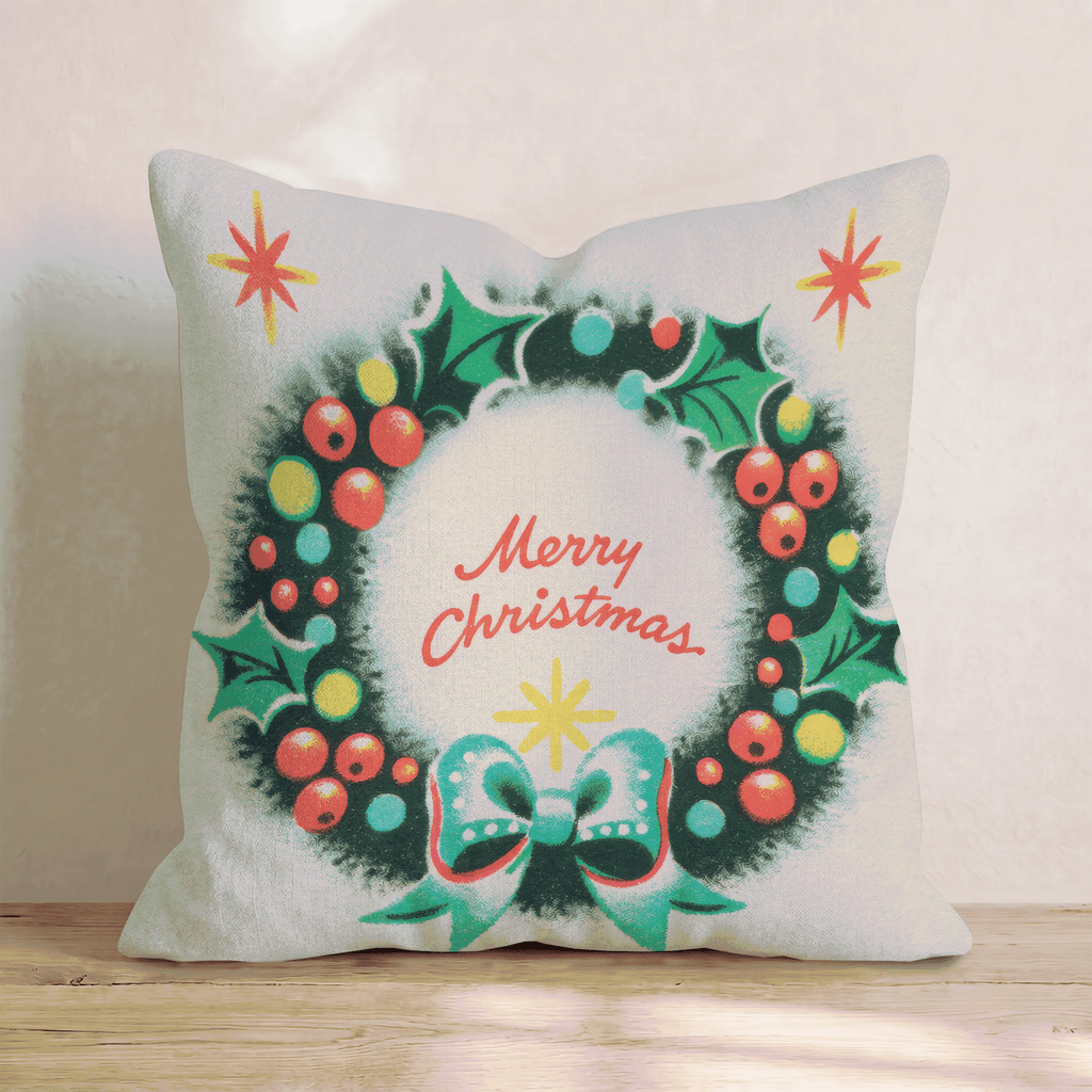Vintage Plaid Berry Wreath Throw Pillow - Hillcroft Home