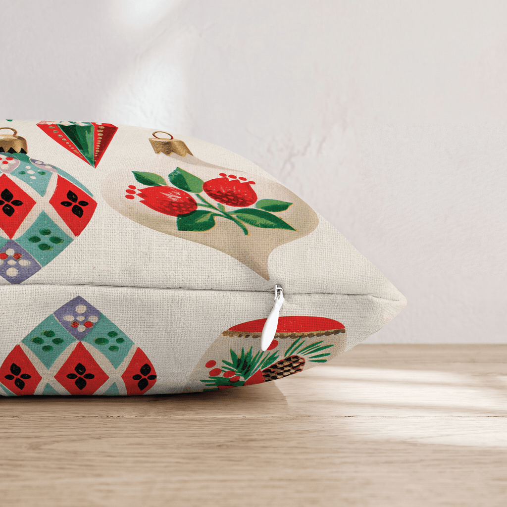 Vintage Poinsettia Ornaments Throw Pillow - Hillcroft Home