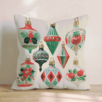 Vintage Poinsettia Ornaments Throw Pillow - Hillcroft Home