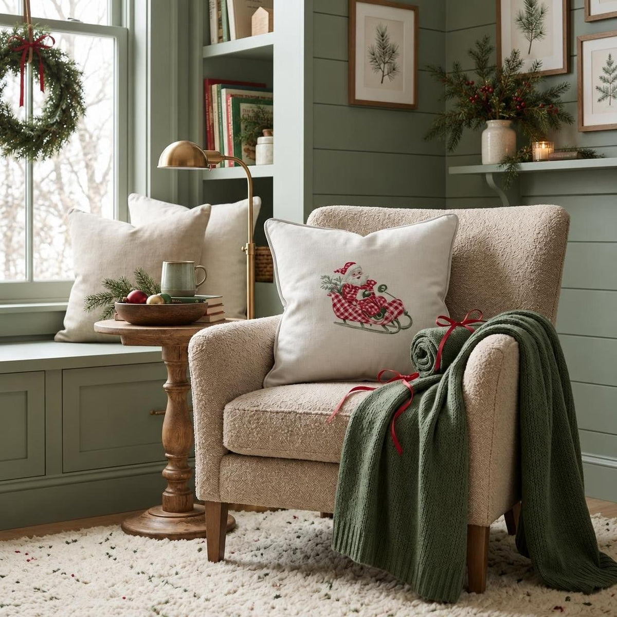 Vintage Sled Vibes Throw Pillow throw pillow - Hillcroft Home