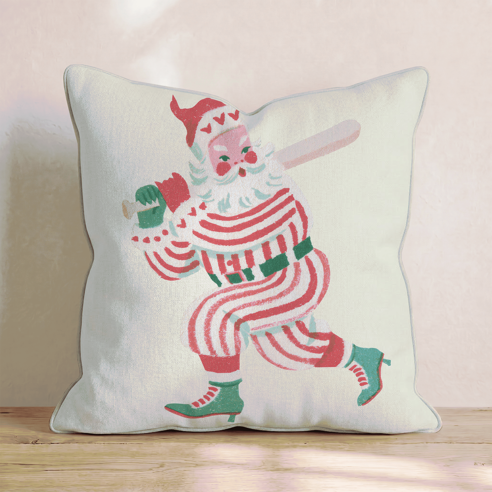 Vintage Slugger Santa Throw Pillow - Hillcroft Home