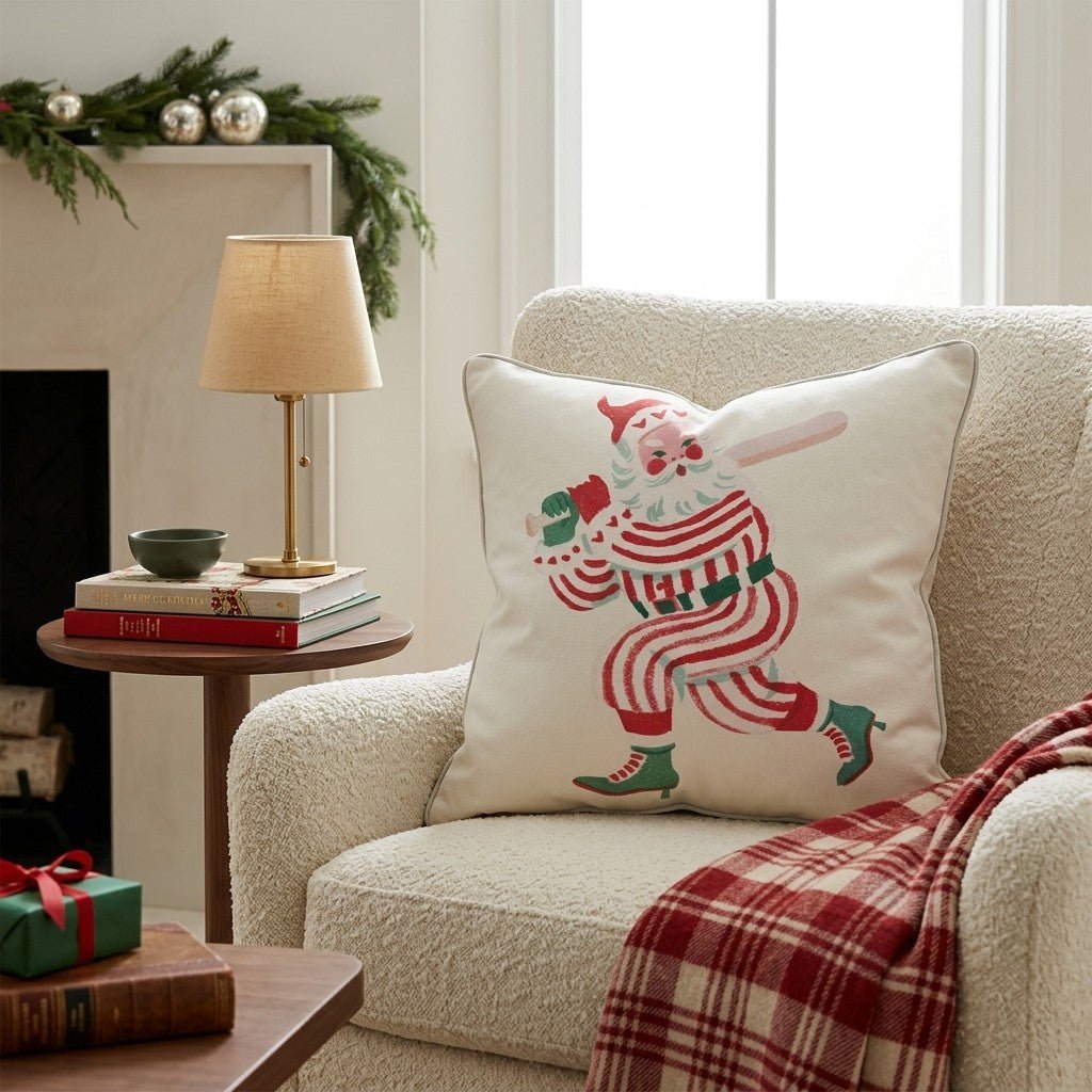 Vintage Slugger Santa Throw Pillow - Hillcroft Home