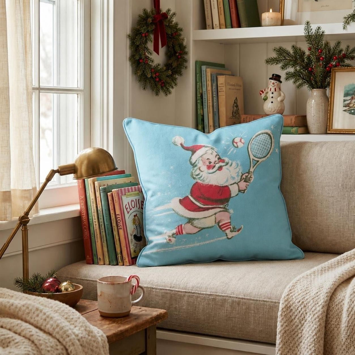 Vintage Tennis Smash Throw Pillow throw pillow - Hillcroft Home