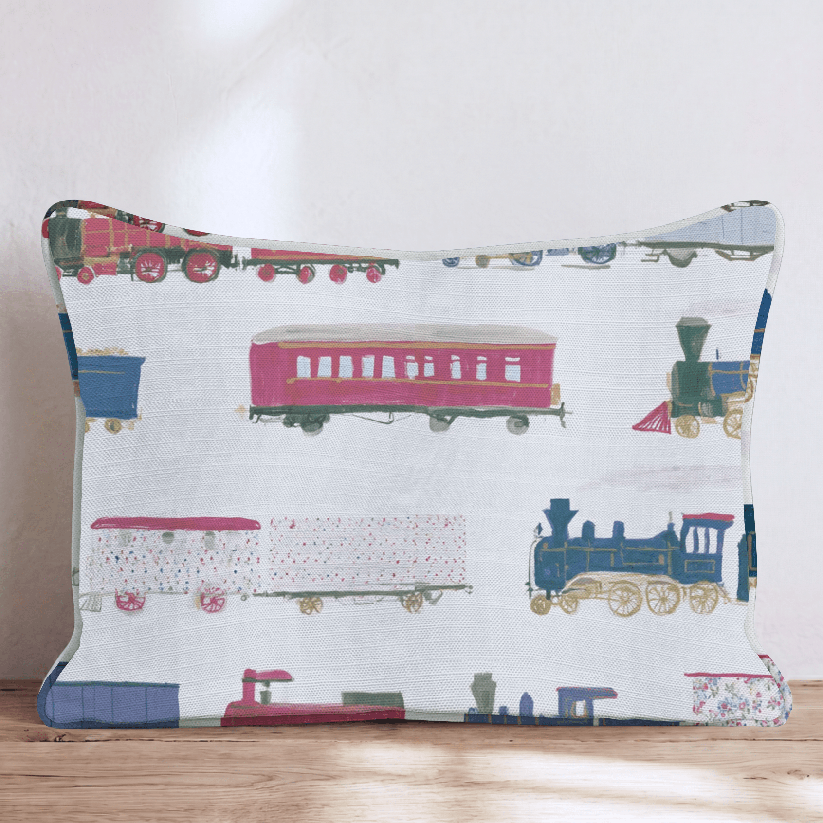 Vintage Toy Trains Throw Pillow - Hillcroft Home