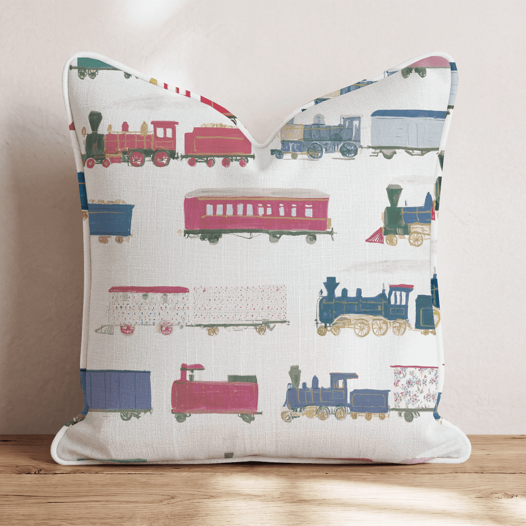 Vintage Toy Trains Throw Pillow - Hillcroft Home