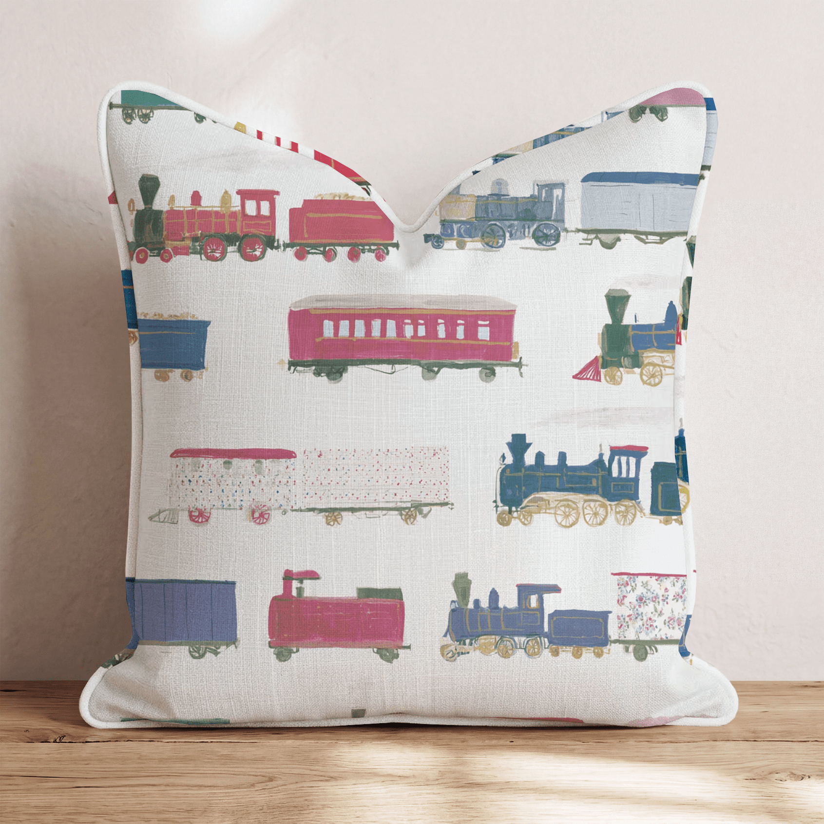 Vintage Toy Trains Throw Pillow - Hillcroft Home