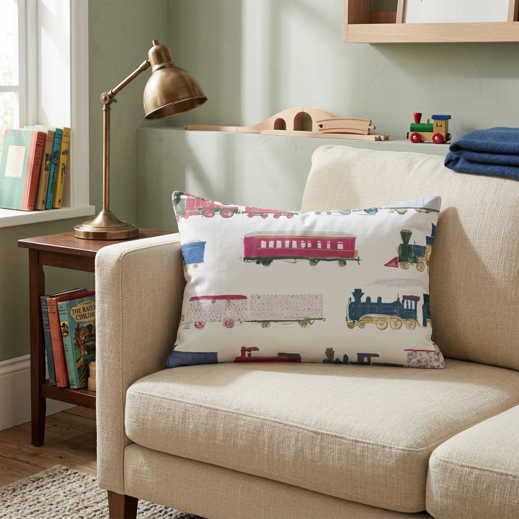 Vintage Toy Trains Throw Pillow - Hillcroft Home