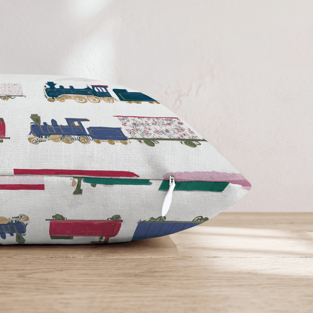 Vintage Toy Trains Throw Pillow - Hillcroft Home