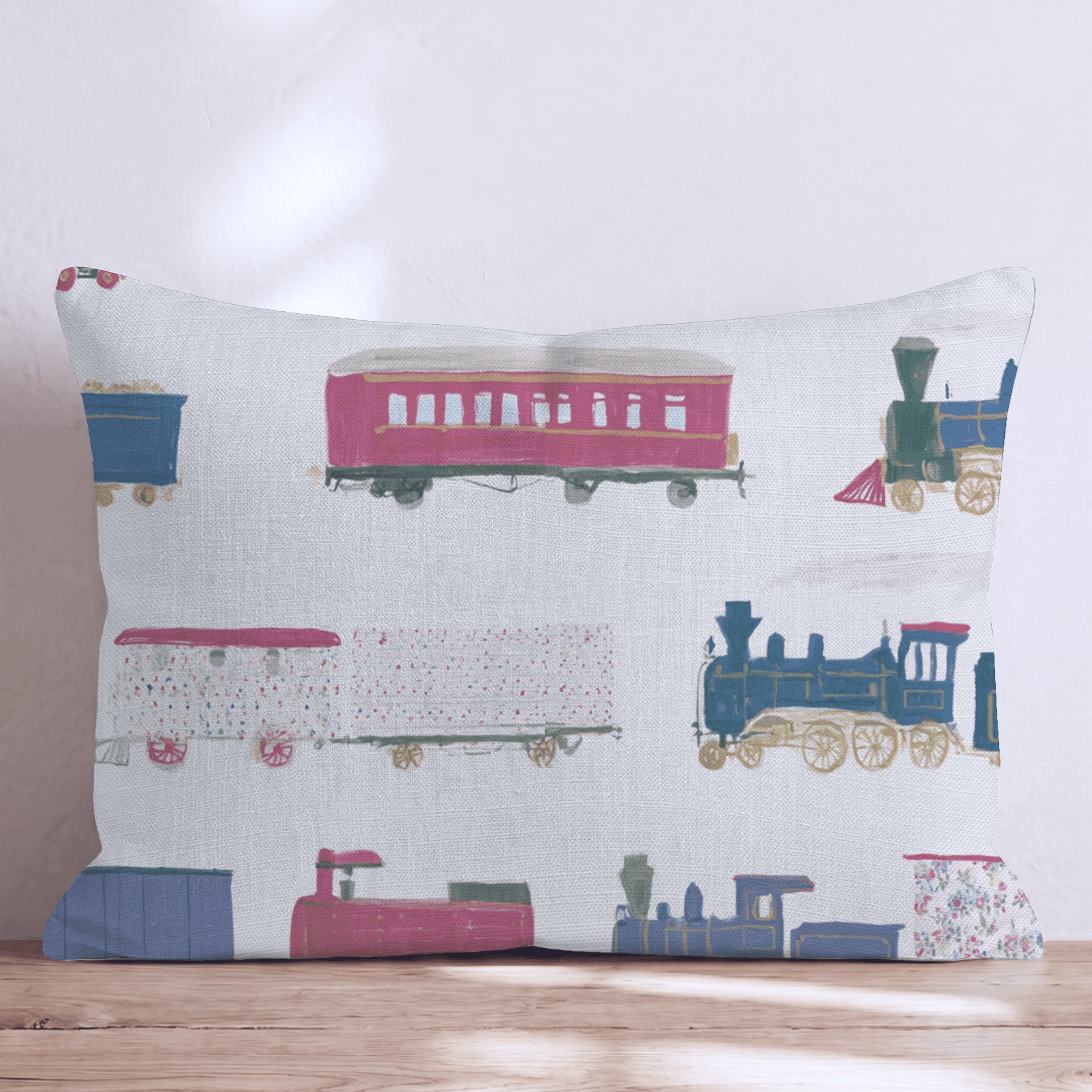 Vintage Toy Trains Throw Pillow - Hillcroft Home