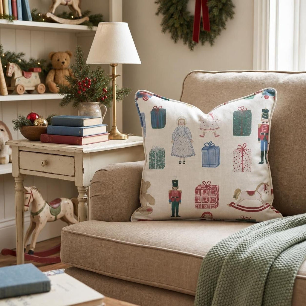 Vintage Toys & Presents Throw Pillow throw pillow - Hillcroft Home