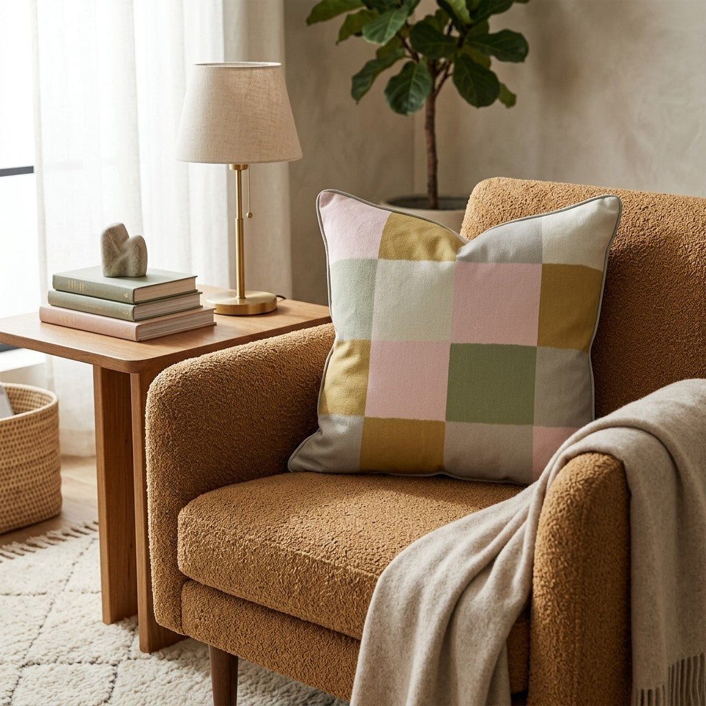 Warm Block Checker Throw Pillow - Hillcroft Home